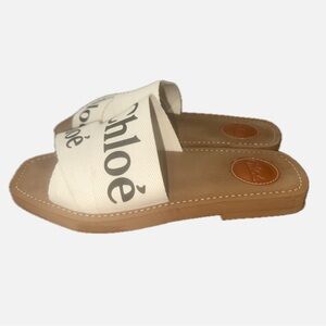 CHLOÉ Woody logo-print canvas slides